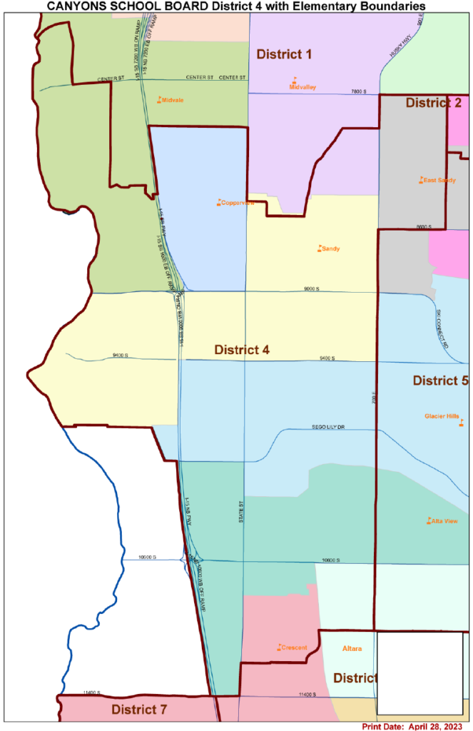 Elementary School Boundaries A map of elementary school boundaries in District 4.