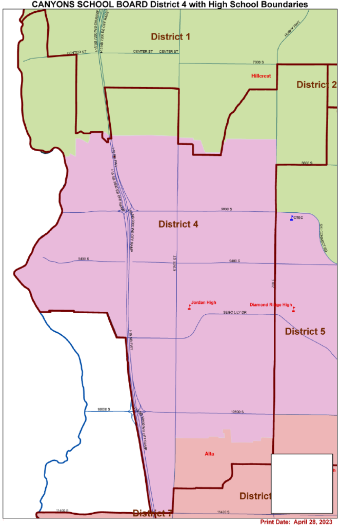 High School Boundaries A map of high school boundaries in District 4.