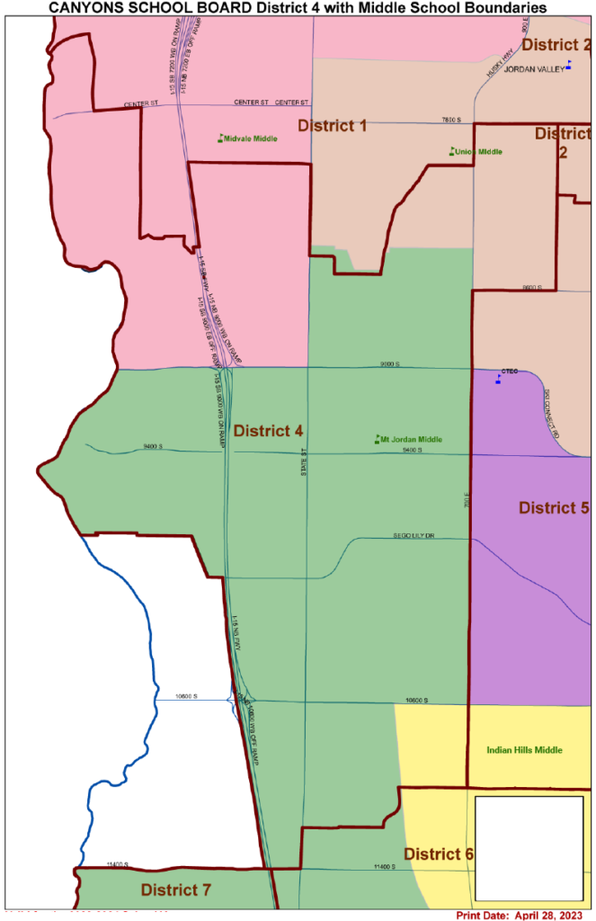 Middle School Boundaries A map of middle school boundaries in District 4.
