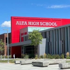 Alta High School A picture of the front of Alta High School.