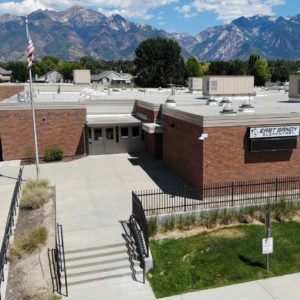 East Sandy Elementary School A picture of the front of East Sandy Elementary School.
