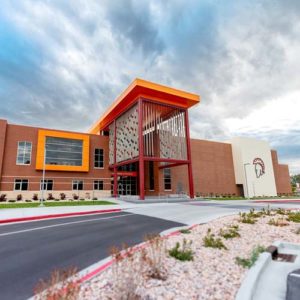 Midvale Middle School A picture of the front of Midvale Middle School.